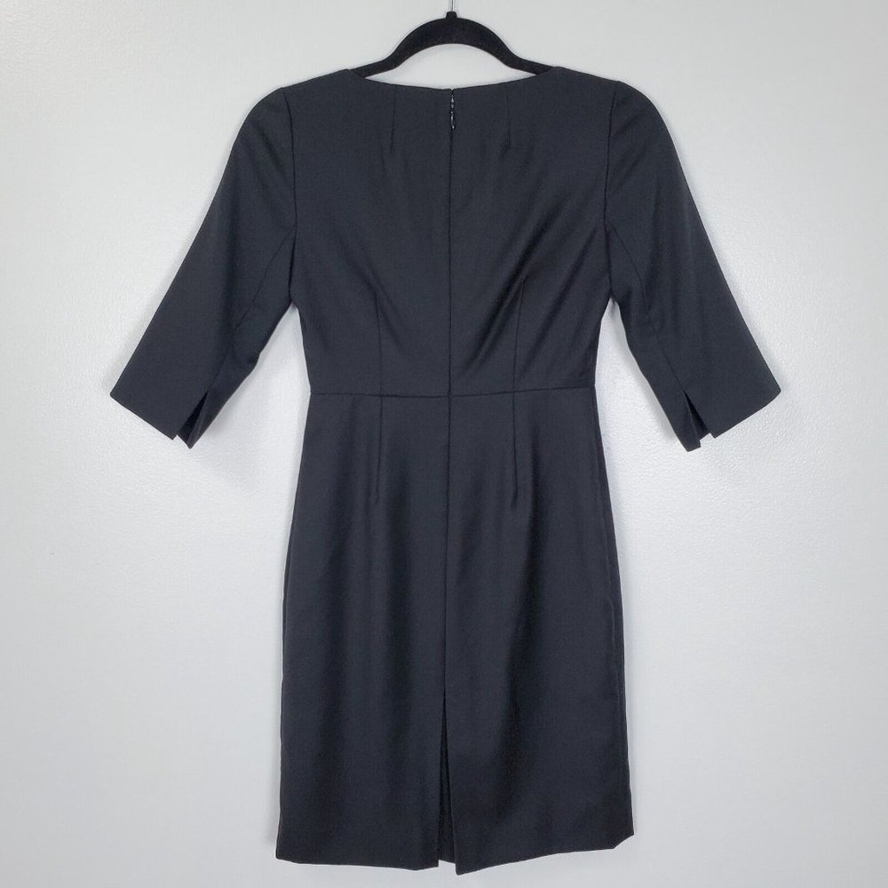 J Crew Dress Womens 0 Petites Black Wool Sheath 3/4 Sleeves Classic Cocktail - Picture 5 of 13